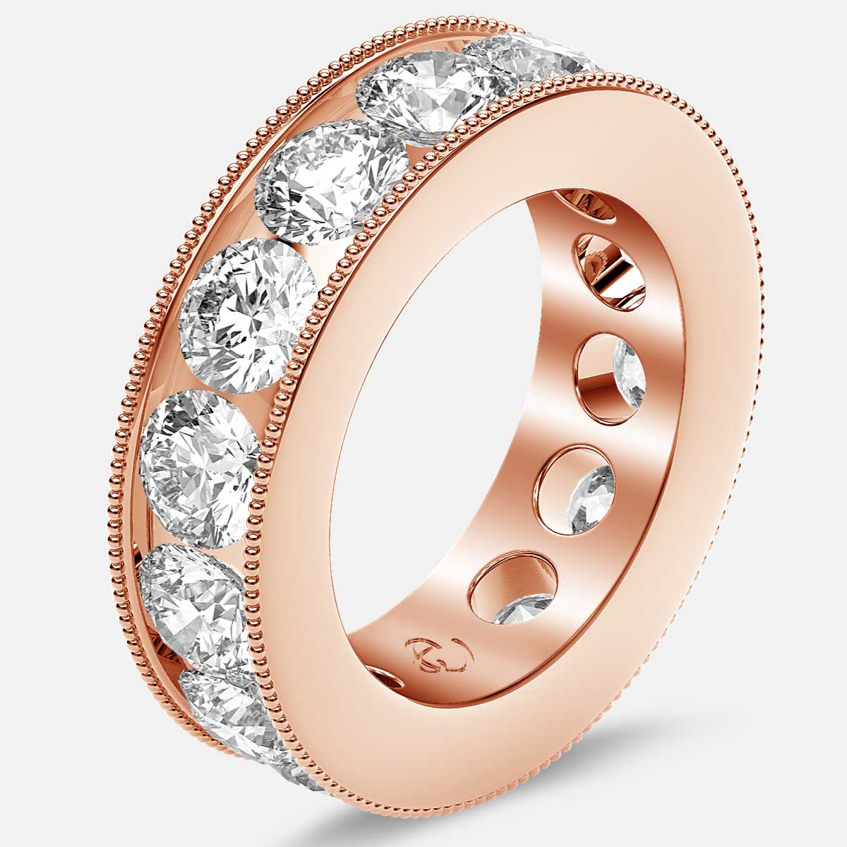 Channel Set Beaded Eternity Ring with Round Diamonds in 18k Rose Gold