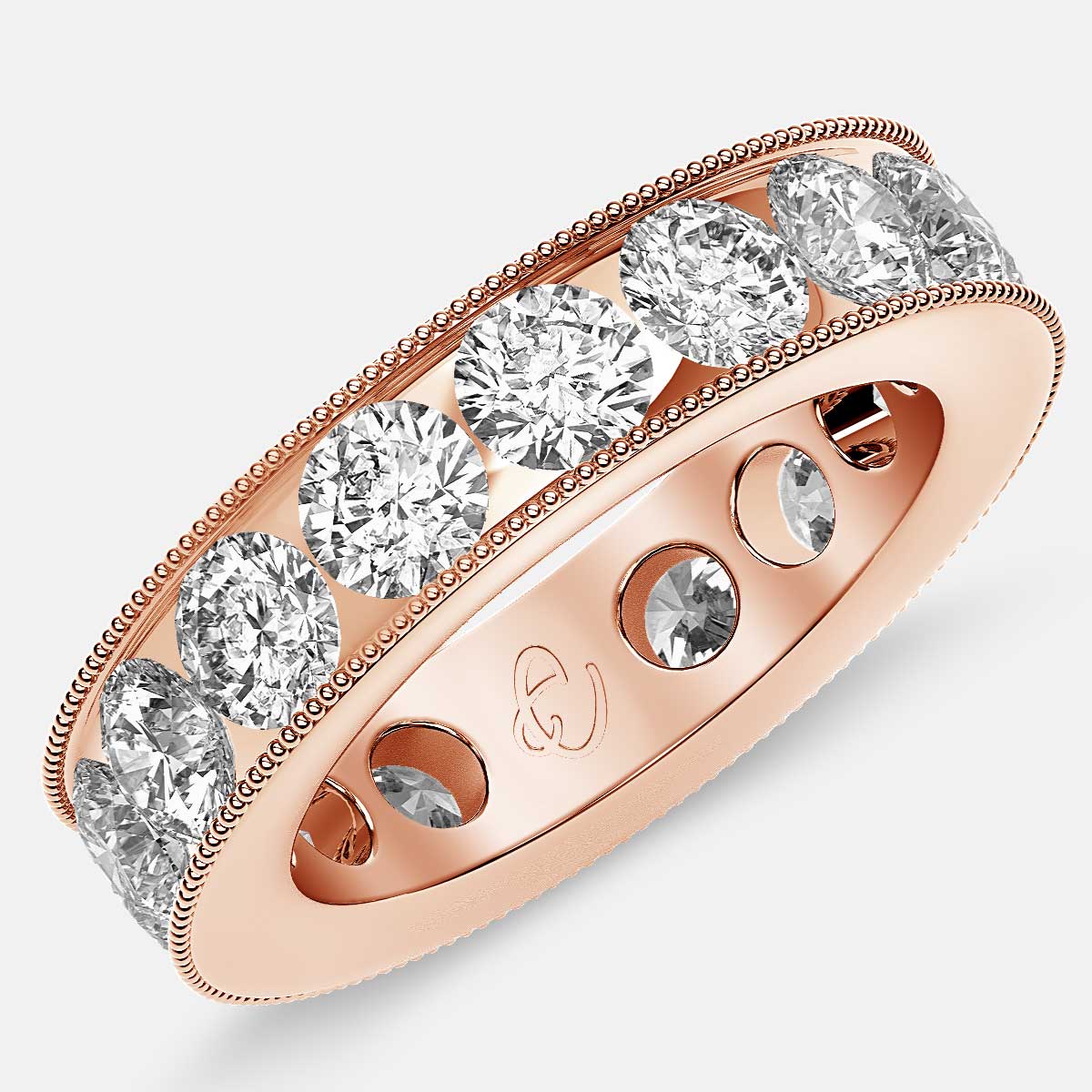 Channel Set Beaded Eternity Ring with Round Diamonds in 18k Rose Gold