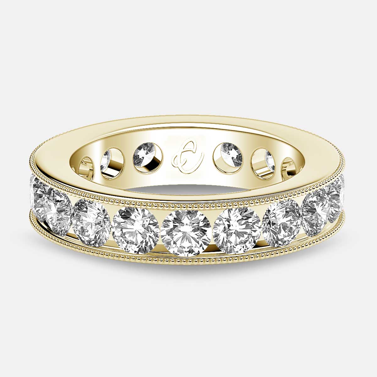 Channel Set Beaded Eternity Ring with Round Diamonds in 18k Yellow Gold