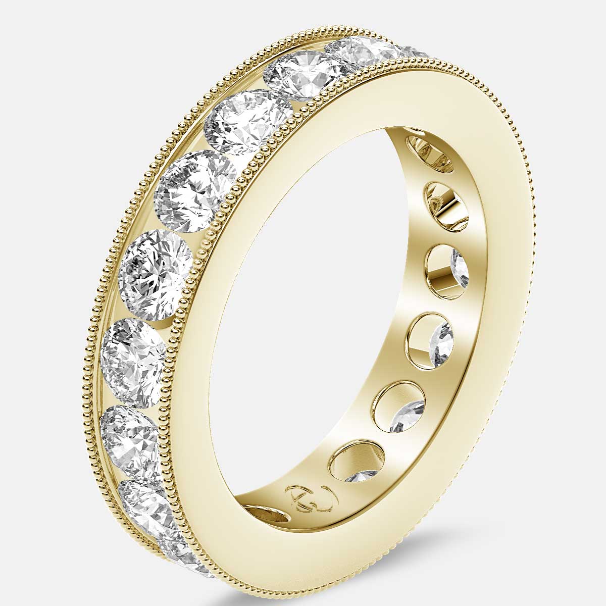 Channel Set Beaded Eternity Ring with Round Diamonds in 18k Yellow Gold