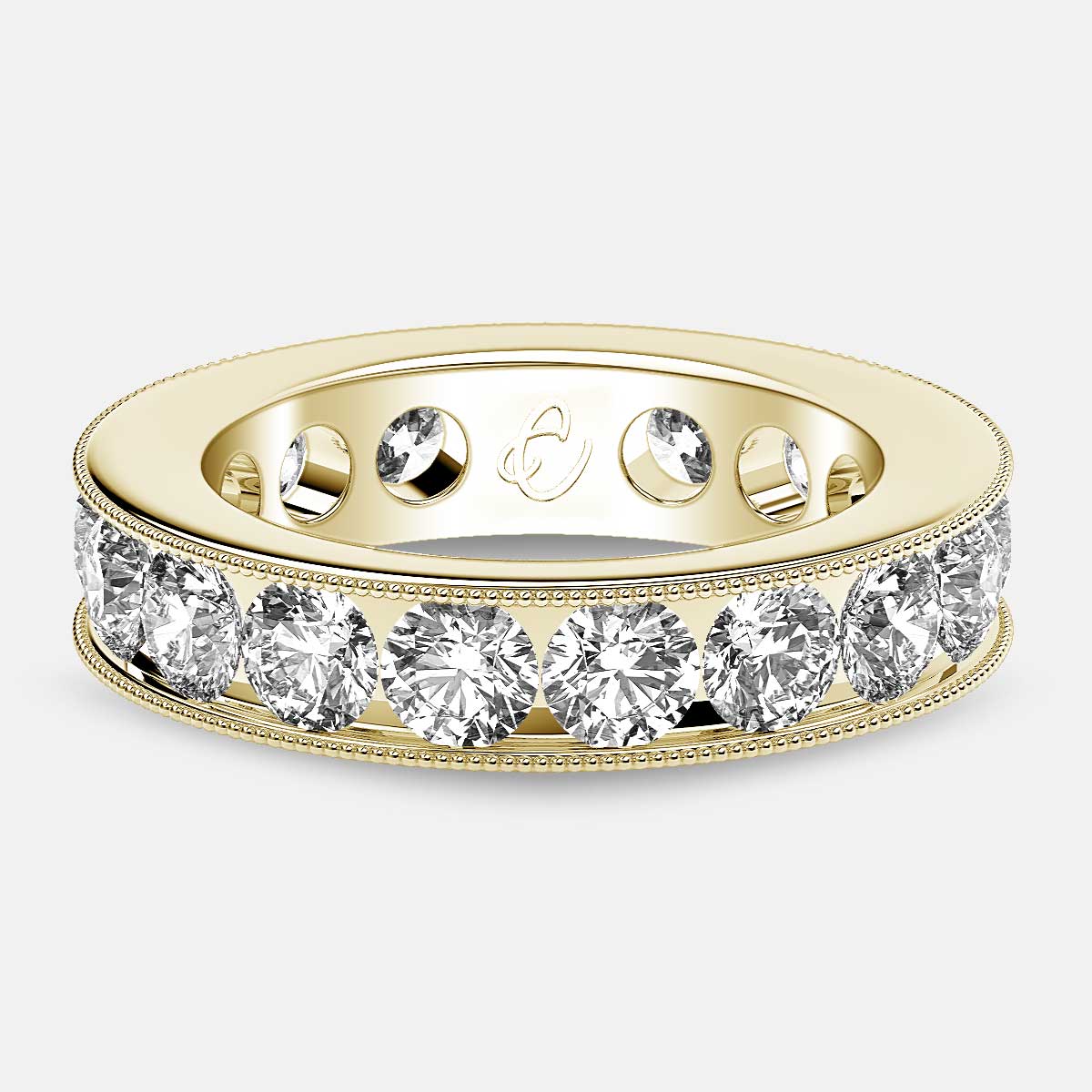 Channel Set Beaded Eternity Ring with Round Diamonds in 18k Yellow Gold