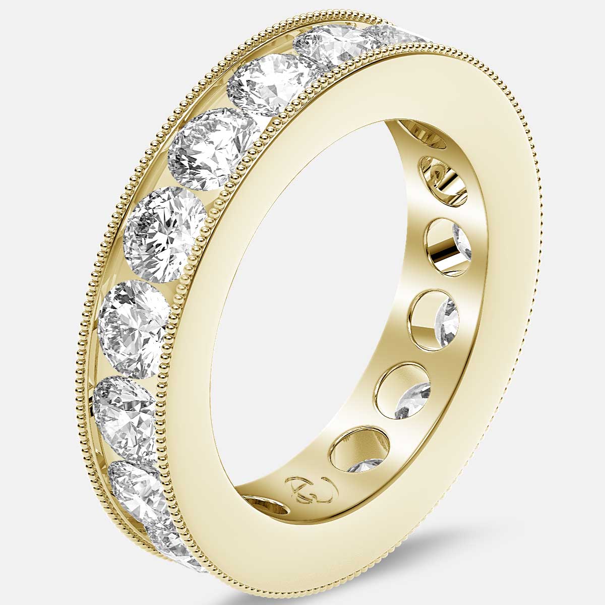 Channel Set Beaded Eternity Ring with Round Diamonds in 18k Yellow Gold