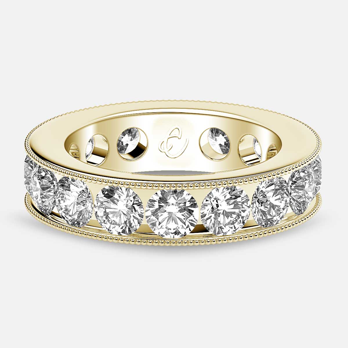 Channel Set Beaded Eternity Ring with Round Diamonds in 18k Yellow Gold