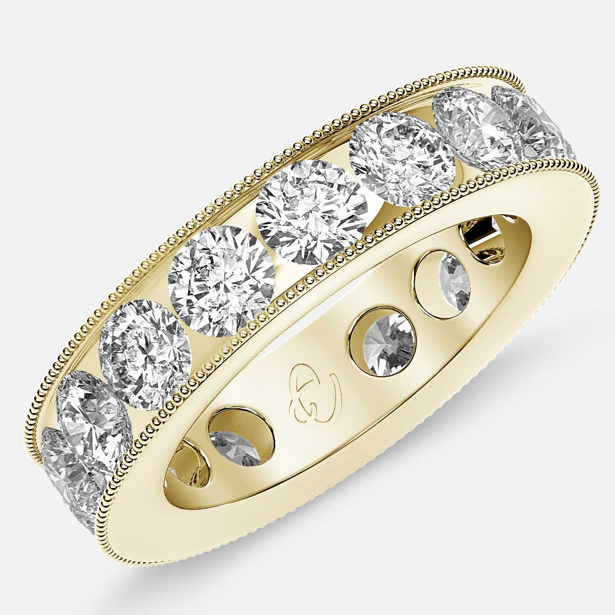 Channel Set Beaded Eternity Ring with Round Diamonds in 18k Yellow Gold