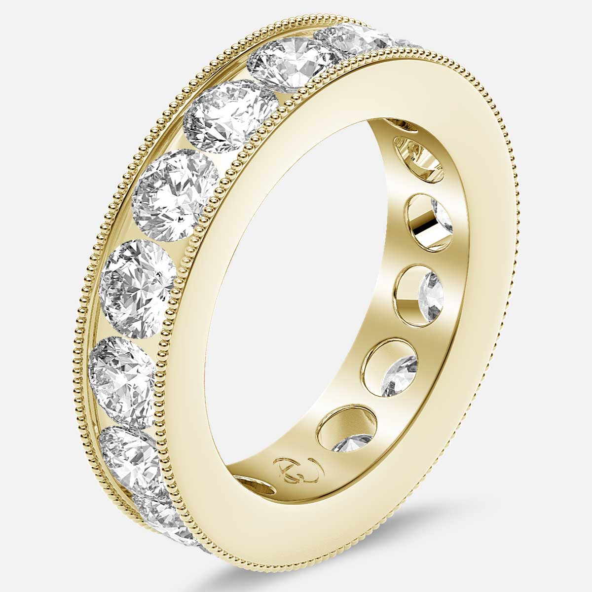 Channel Set Beaded Eternity Ring with Round Diamonds in 18k Yellow Gold