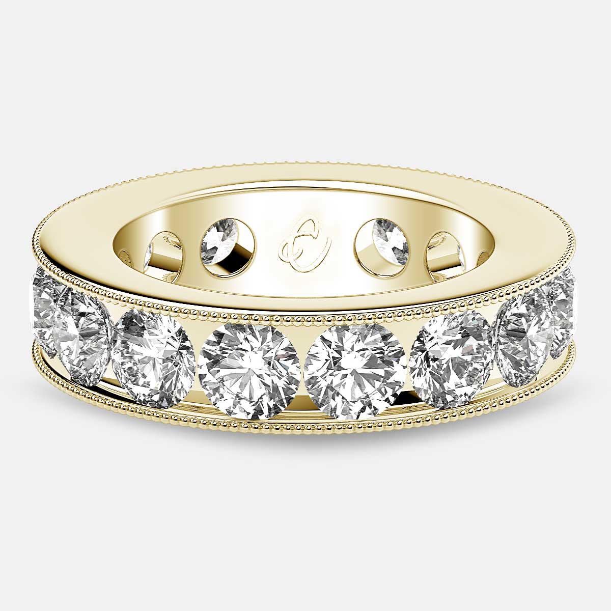 Channel Set Beaded Eternity Ring with Round Diamonds in 18k Yellow Gold