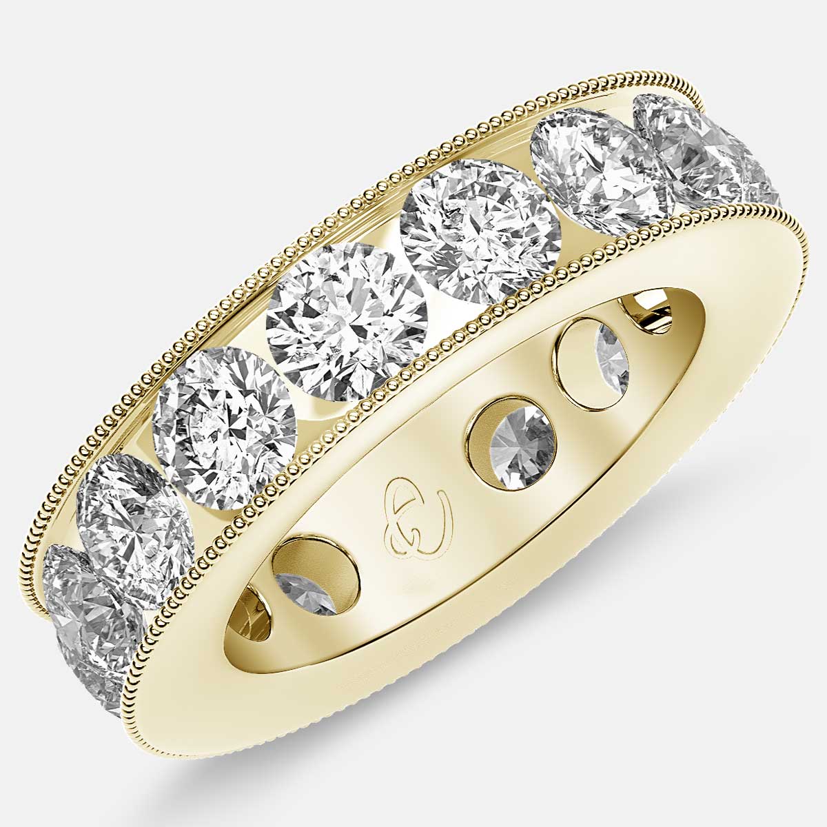 Channel Set Beaded Eternity Ring with Round Diamonds in 18k Yellow Gold