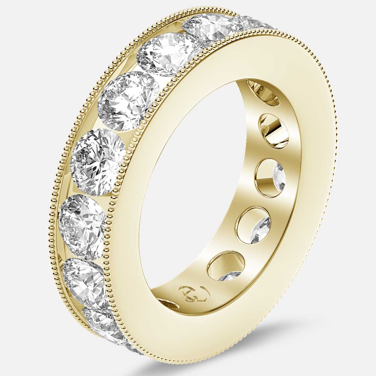 Channel Set Beaded Eternity Ring with Round Diamonds in 18k Yellow Gold