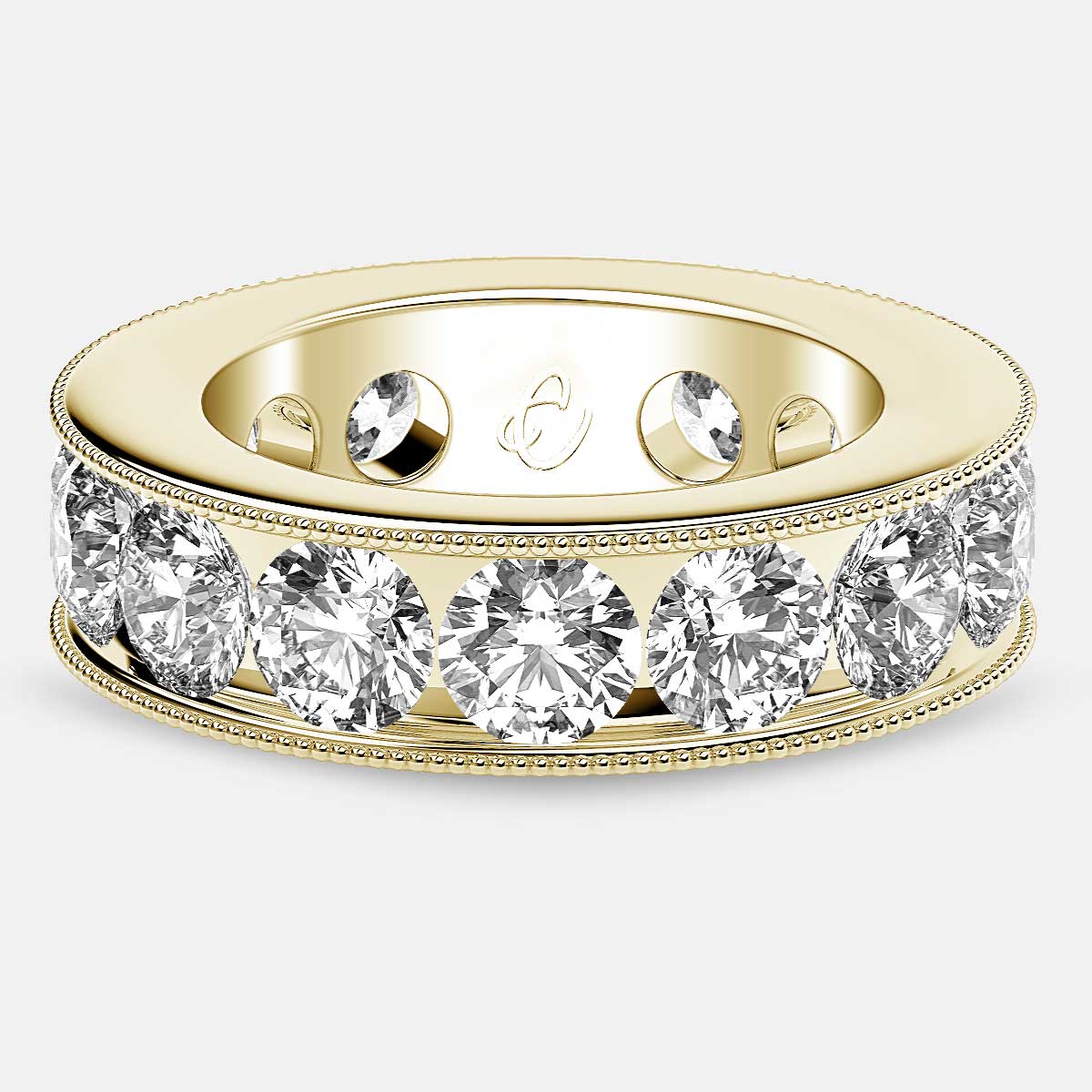 Channel Set Beaded Eternity Ring with Round Diamonds in 18k Yellow Gold