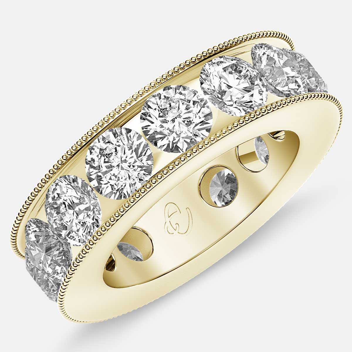 Channel Set Beaded Eternity Ring with Round Diamonds in 18k Yellow Gold