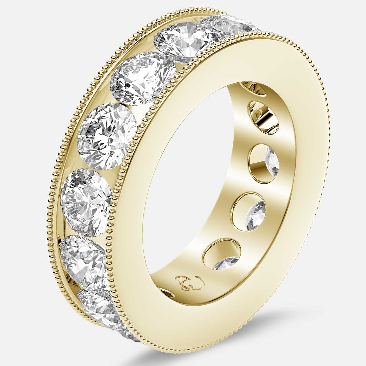 Channel Set Beaded Eternity Ring with Round Diamonds in 18k Yellow Gold